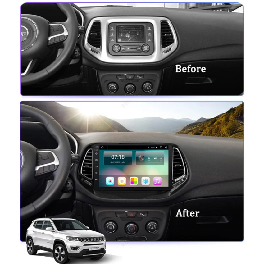 Автомобильный радиоприемник андроид мультимедийный проигрыватель для Jeep Compass~ автомобильный сенсорный экран gps навигация поддержка Carplay Bluetooth