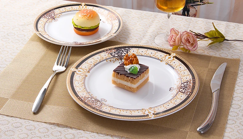 Китайская посуда керамическая тарелка Ресторан Западная фарфоровая тарелка тарелки для стейков Роскошные костяного фарфора обеденная плоская тарелка