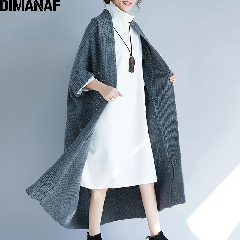 DIMANAF осень зима плюс размер женский свитер кардиган рукав «летучая мышь» плотная трикотажная Женская длинная верхняя одежда повседневная одежда