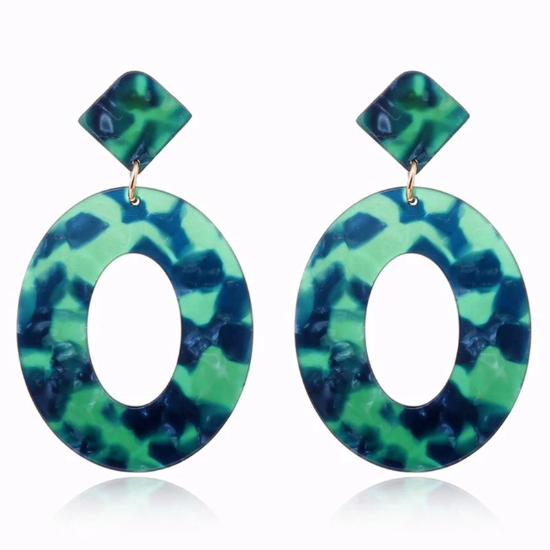 XIYANIKE мода темно-зеленый синий геометрический Круглый Большой Круг Акриловые серьги уксусная кислота камень длинные висячие серьги для женщин Девушка - Окраска металла: E1967