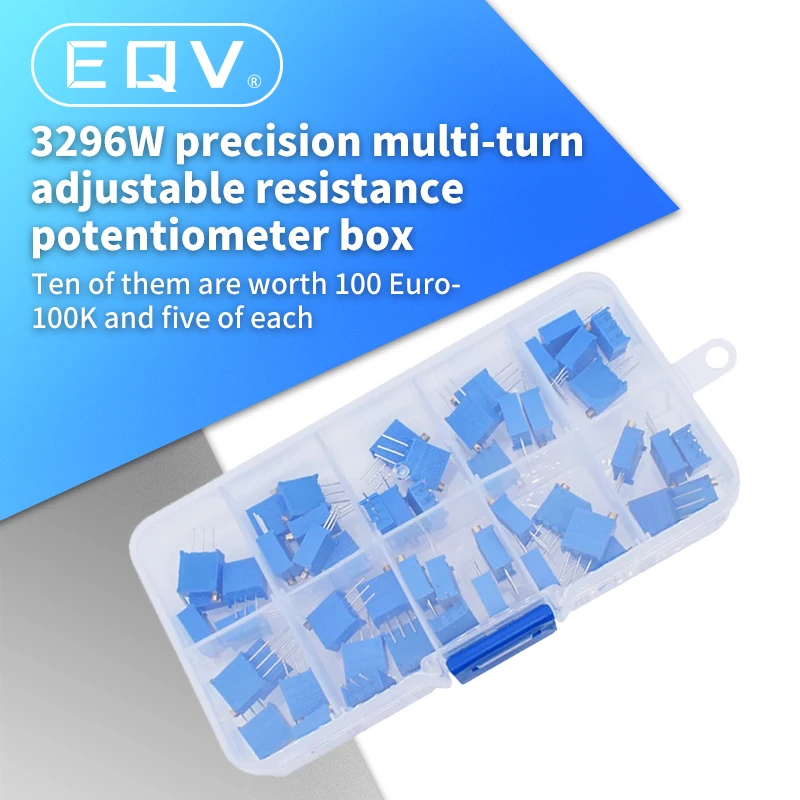 50Pcs 3296W Multiturn Trimmer Potentiometer Kit 3296 Variable Resistor 500R 1K 2K 5K 10K 20K 50K 100K adjustable resistor multiturn potentiometer potentiometer kit trimmer potentiometer