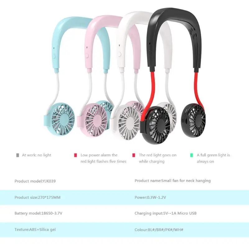 Hands-free Neck Band Hanging USB Rechargeable Dual Fan Mini Air Cooler Summer Portable Level 3 wind Large battery capacity