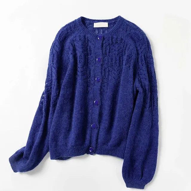 blue as real pic Женский вязаный кардиган из мохера и шерсти, круглый вырез, Белый/верблюжий/серый/синий/зеленый, вязаный свитер, Топ - Цвет: blue as real pic