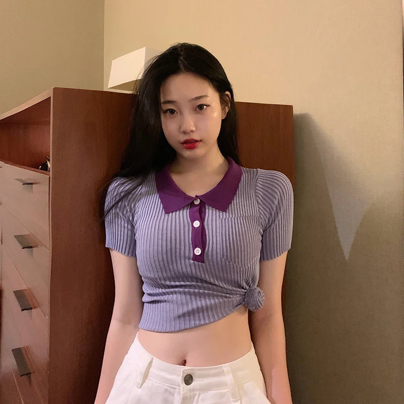 Summer ladies Purple polo shirt women 