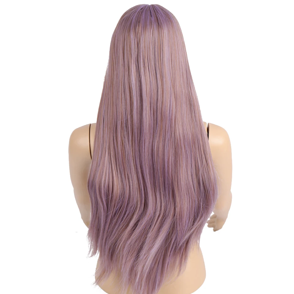 WTB Long Straight Hair High Density Synthetic Wig for Women Ombre Blonde/Pink/Brown/Blue Natural Hair Middle Part Cosplay Wig - Цвет: #2