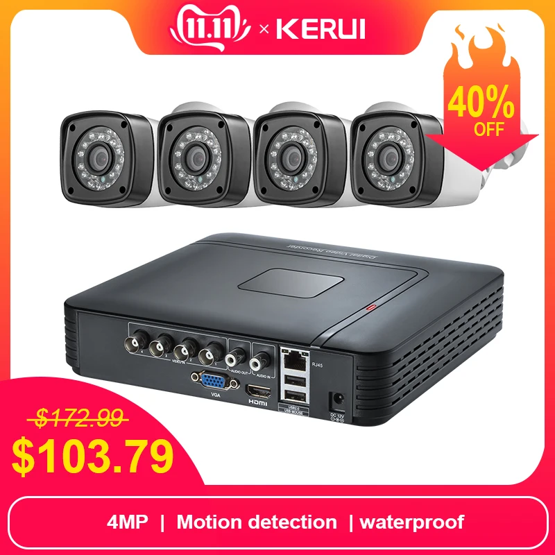 KERUI наружная Водонепроницаемая AHD 4CH DVR комплекты домашняя камера безопасности 1520 P 4MP камера HDMI CCTV система видеонаблюдения комплект