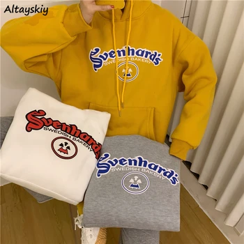 

Hoodies Womens Winter Pullover Drawstring Long Sleeve Cute Students Preppy Style Front Pockets Letter Printed Oversize Bf New