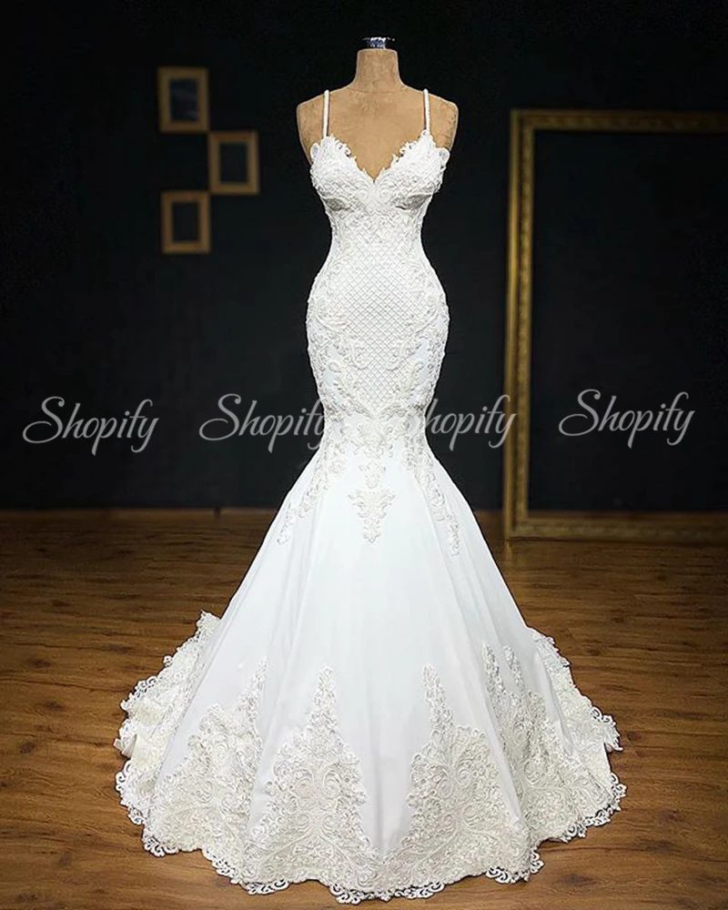 

Elegant Bridal Sexy White Lace Satin Women Wedding Dresses 2020 Sweetheart Mermaid Style African Wedding Gowns