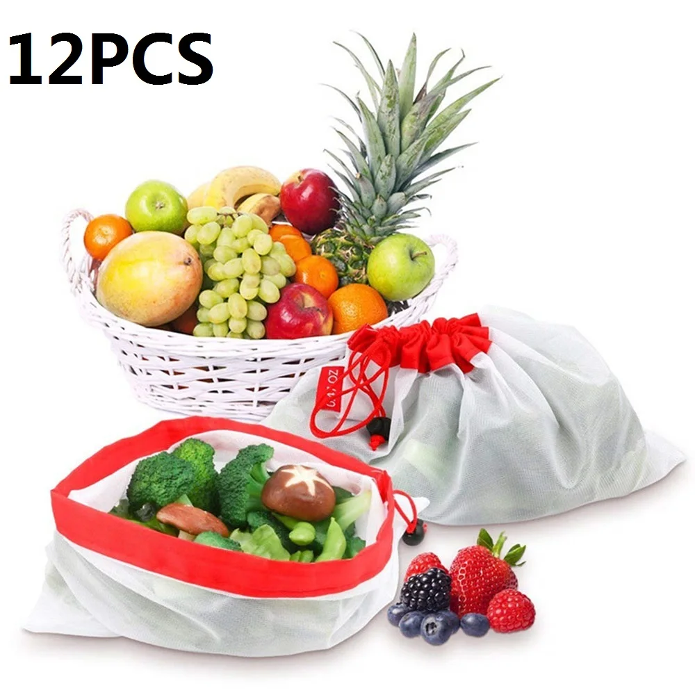 

12PCS Reusable Mesh Produce Bags Washable Bag for Grocery Shopping Storage Fruit Vegetable ToysSundries Organizer Storage Bag