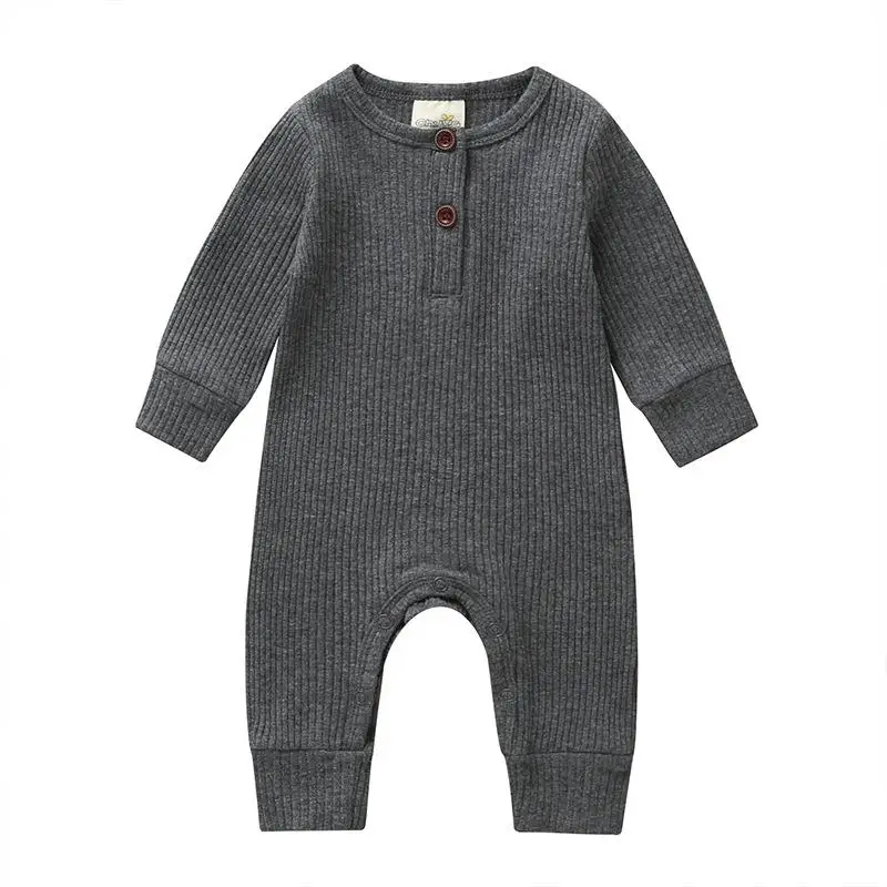 romper3 Детские комбинезоны в рубчик для новорожденных; хлопковый комбинезон с длинными рукавами для маленьких девочек; однобортный комбинезон для маленьких мальчиков и девочек; Одежда для новорожденных - Цвет: romper3