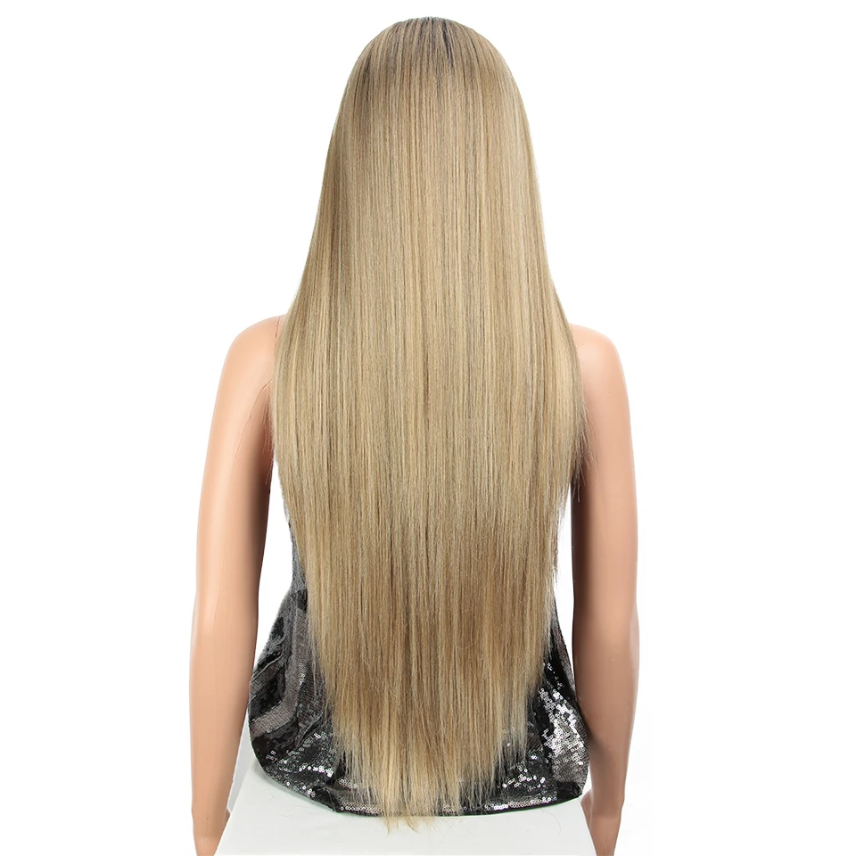 Волшебная 13X4 Синтетические волосы на кружеве парик для черных Для женщин длинные 3" дюймов термостойкие прямые парики блондинка натуральные синтетические парики Косплэй волос
