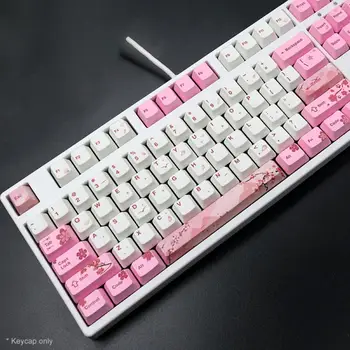 

104 Keys PBT Pink Sakura Pattern Keycaps Replacement Set Keyboard Accessory