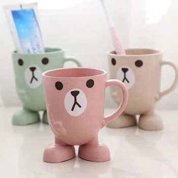 

2020 hot sell Cute Wheat Straw Cartoon Toothbrush Cup Bathroom Tumbler Mouthwash Travel Toothbrush Holder Cup For Cup