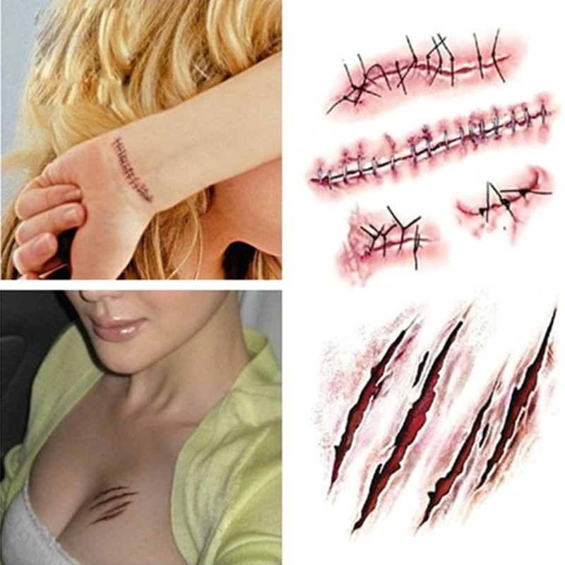 Halloween Zombie Scars Tattoos With Fake Scab Bloody Costume Makeup  Halloween Decoration Terror Wound Scary Blood Injury Sticker - Party Masks  - AliExpress