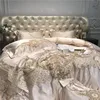 Luxury Super Soft Damask Sateen Egyptian Cotton Champagne Bedding Set 4Pieces Premium Chic Embroidery Duvet Cover Bed Sheet set 3