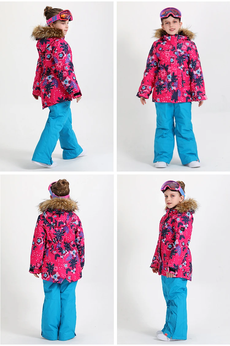 Gsou/лыжный костюм для девочек; детский лыжный костюм; 110-160 см; куртка и брюки; водонепроницаемый теплый ветрозащитный