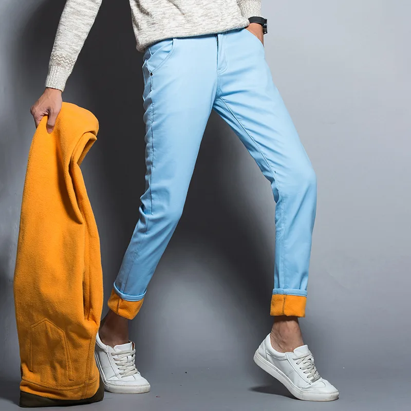 CHOLYL зимние мужские теплые джинсы новые классические стильные деловые повседневные утолщенные эластичные джинсовые штаны мужские Брендовые брюки синие Черные