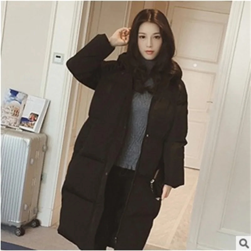Женский пуховик, зимняя женская куртка, модный длинный пуховик с капюшоном, хлопковое плотное теплое тонкое теплое пальто, верхняя одежда, парки - Цвет: Черный