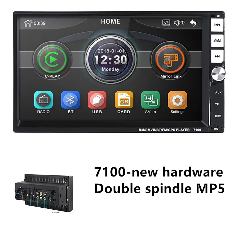 

7100 MP5 Touch Screen 2 Din Stereo Receiver Android Car Radio Multimedia Dvd Player with Remote Control Rear View Camera USB Fm