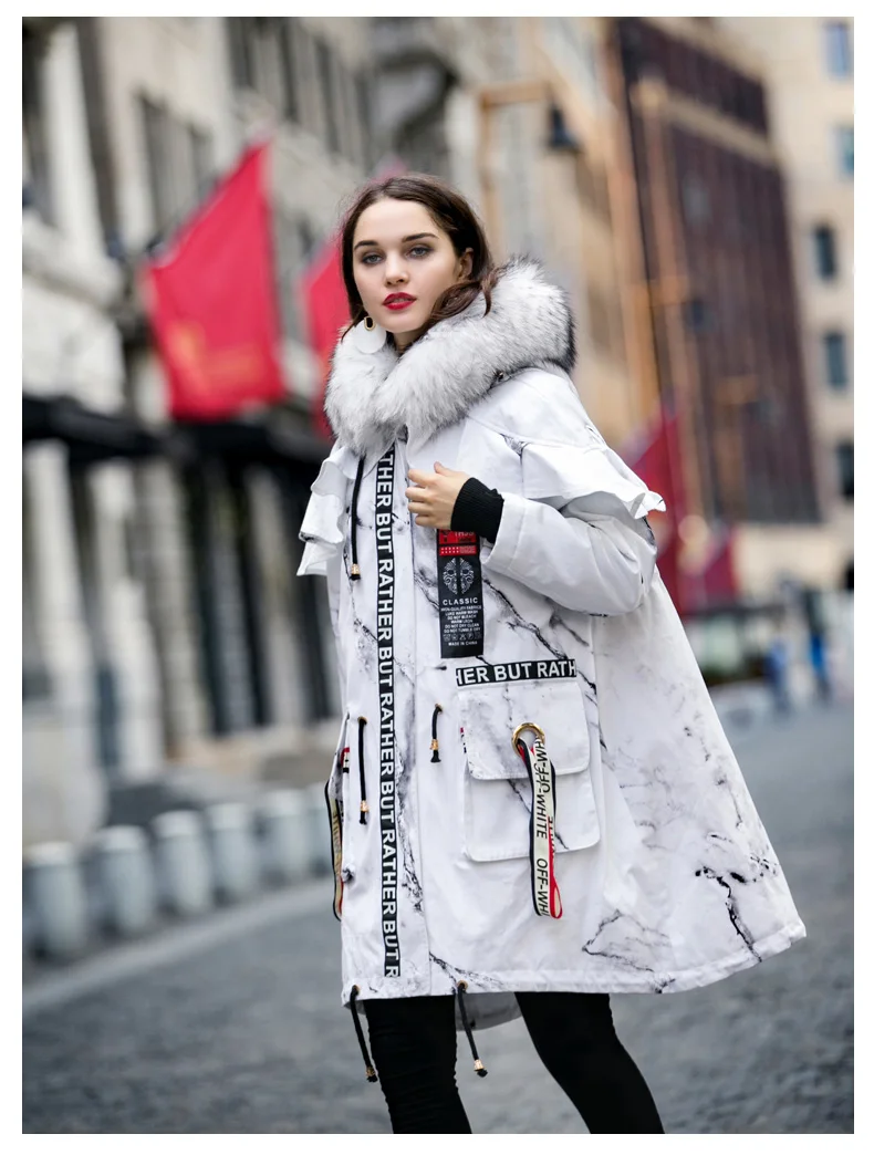 Женское пальто из натурального меха, теплая парка, зимняя куртка на утином пуху, Женская длинная куртка с капюшоном из енота, лисы, LW1848