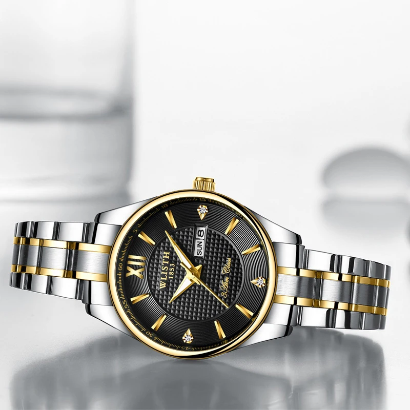 WLISTH Quartz Couple Watches Steel Belt Business Watch Luminous Calendar Fashion Watch Gift Box Quartz Wrist Watches