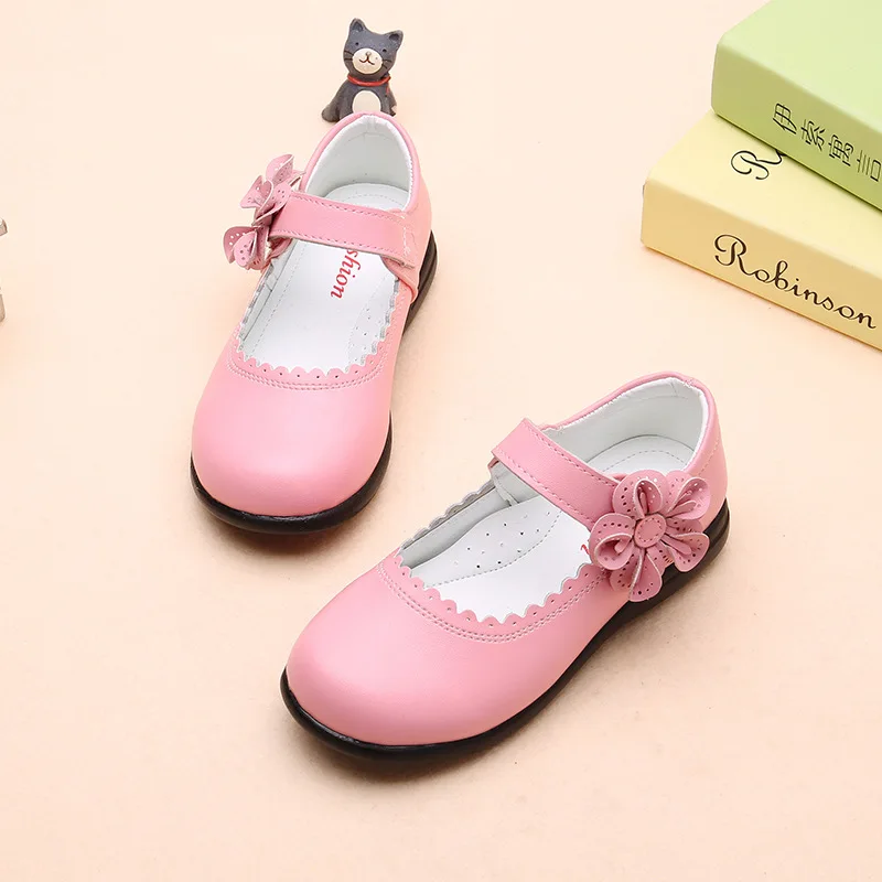 Fashion Princess Flowers Children Girl Wedding Shoes For Big Kids Flat Leather Shoes Student Size 3 4 5 6 7 8 9 10 11 12 13 Year