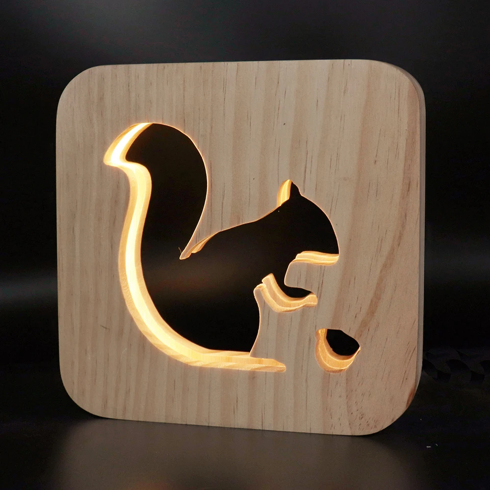 Squirrel 2,5 W полые деревянные Львы теплый белый Цвет светодиодный ночной Светильник детская комната прикроватная настольная лампа украшение дома комната стол художественное ночной Светильник - Испускаемый цвет: Squirrel