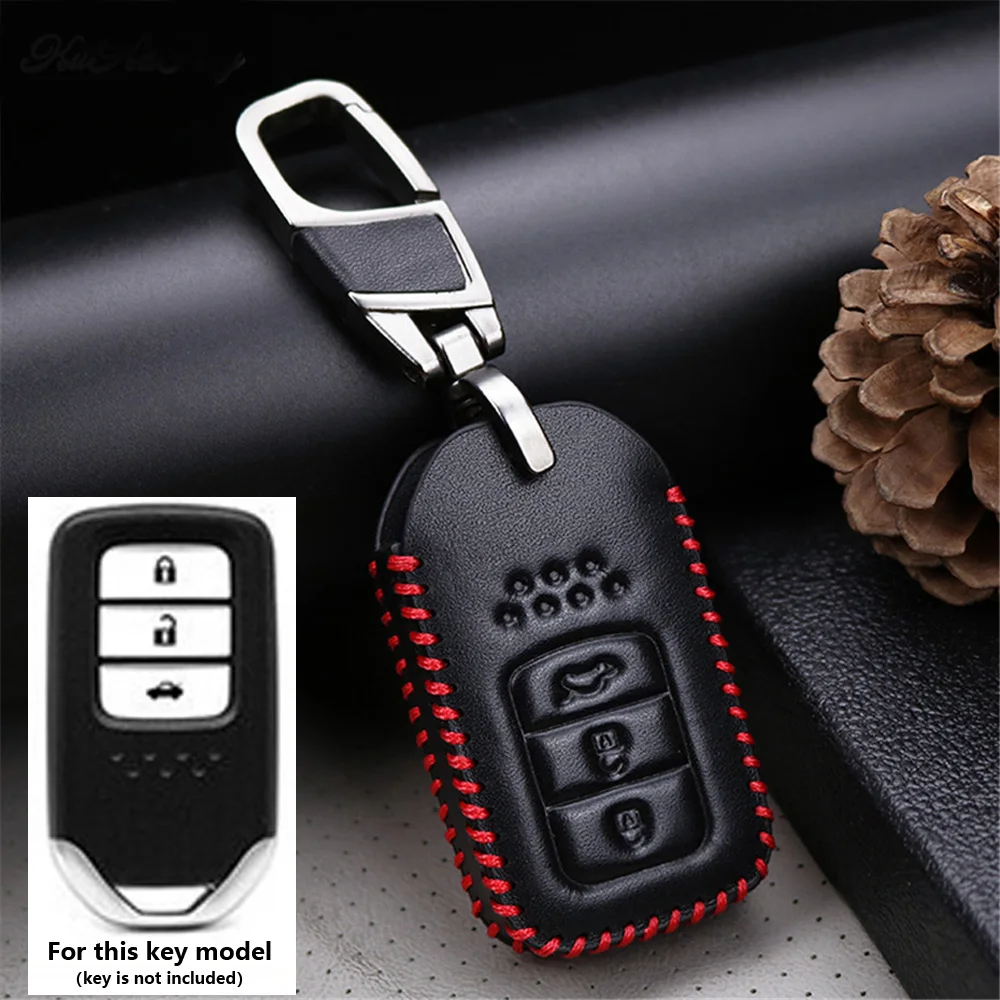 Черный кожаный чехол для ключей с красной нитью для Honda для Vezel city для civic Для Jazz для Crider для HRV для высвобожденных автомобильных аксессуаров