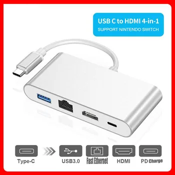 

Rankman Type C to HDMI 4k Ethernet Lan RJ45 USB-C USB 3.0 Adapter Hub for MacBook Samsung S8 Dex Huawei P30 Dock TV Projector