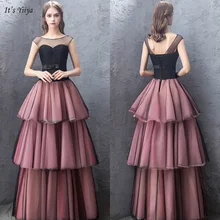 Это платье для выпускного вечера Yiya Элегантное платье без рукавов с круглым вырезом А-силуэта Vestidos de gala Многоуровневое платье длиной до пола женские вечерние платья V130