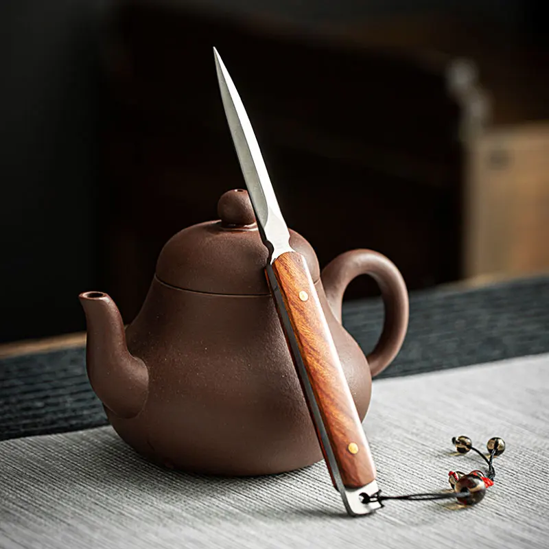 Pu'er Tea Knife Rosewood Ebony Stainless Steel Tea Needle Cone Stainless steel tea needle Kungfu tea set accessories tea cutter tea needle set tea making tools