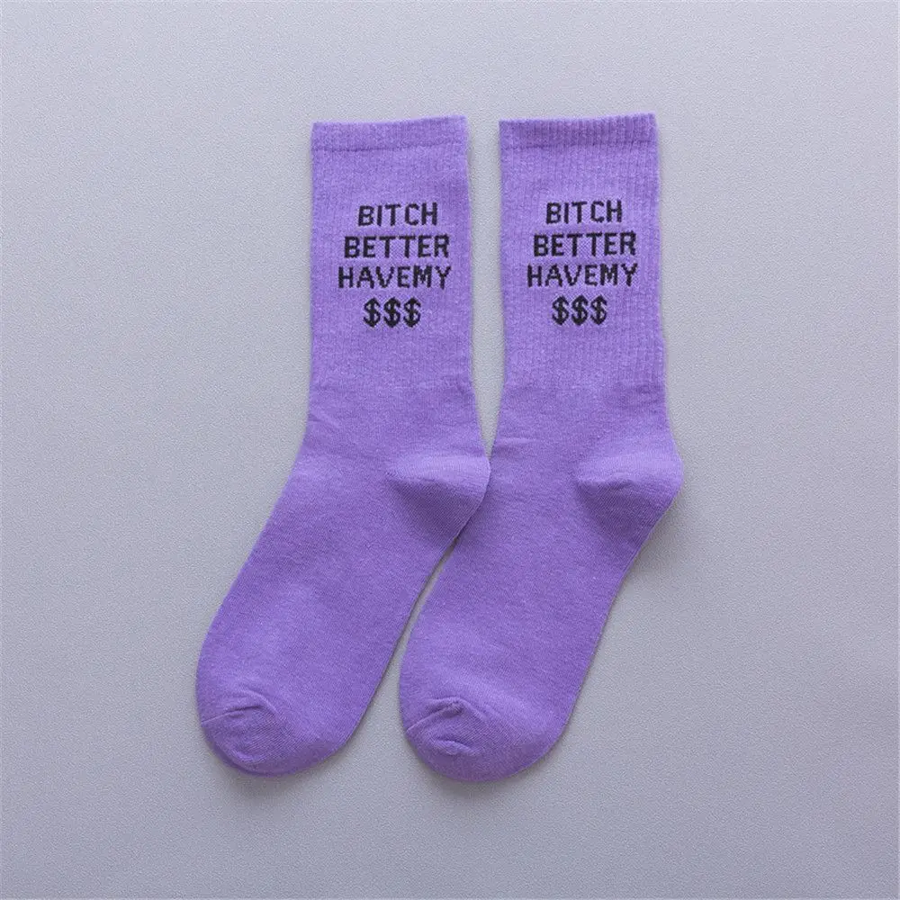 purple Модные Хлопковые гольфы с буквенным принтом для мужчин и женщин, в стиле хип-хоп, уличная одежда, спортивные гольфы для скейтборда, удобные мягкие парные носки - Цвет: purple