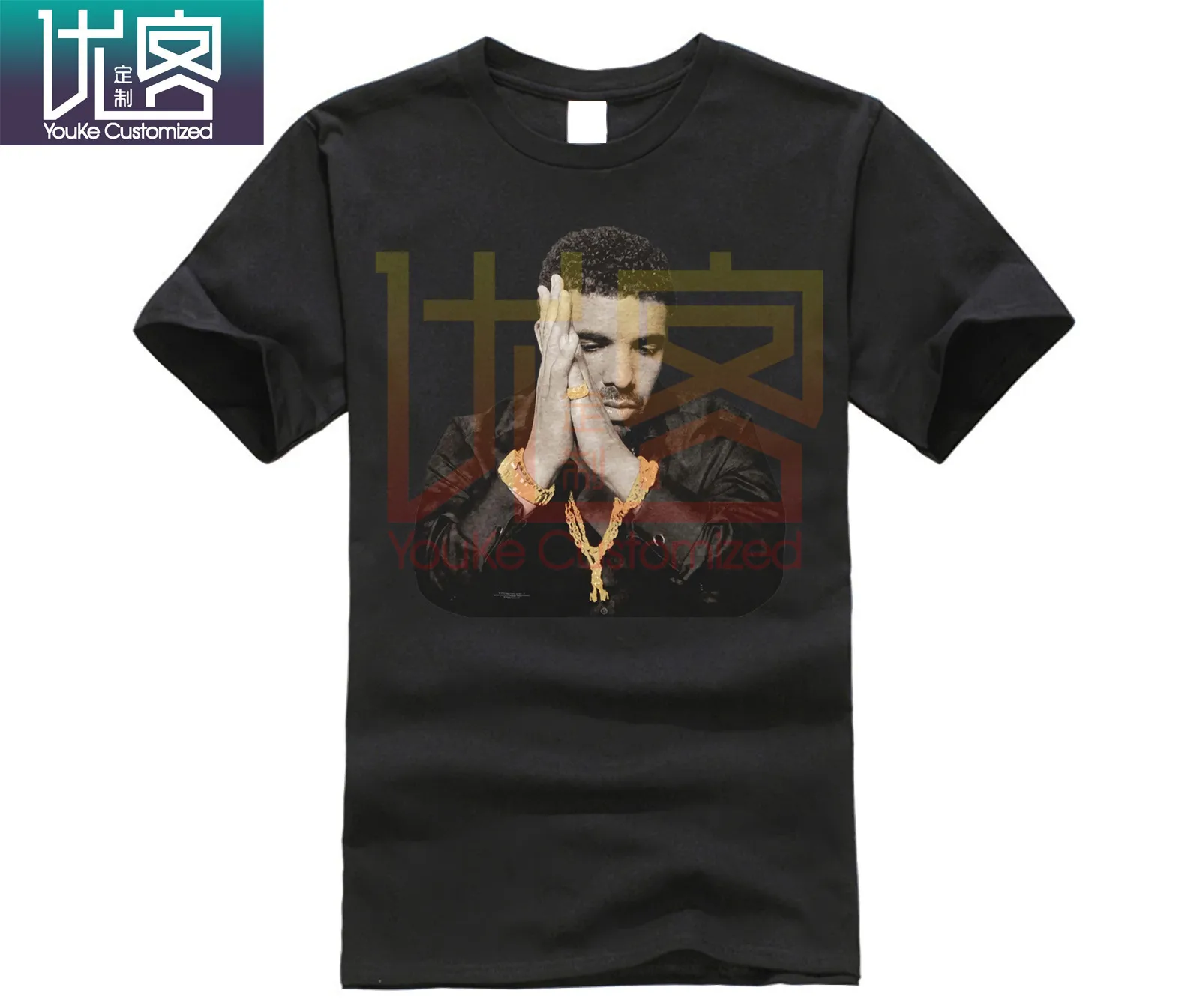 Мужская футболка Drake Gold хип-хоп Музыка черные хлопковые повседневные футболки |