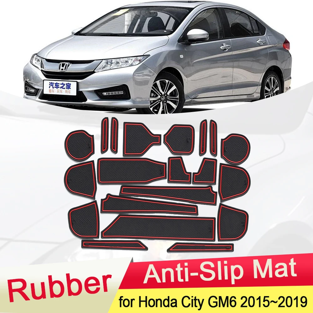 

for Honda City GM6 2015~2019 2016 2017 2018 Rubber Anti-slip Mat Door Groove Cup pad Gate slot Coaster Interior Car Accessories