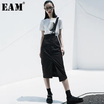 

[EAM] High Waist Black Button Irregular Split Joint Strapless Half-body Skirt Women Fashion Tide New Spring Summer 2020 1W041