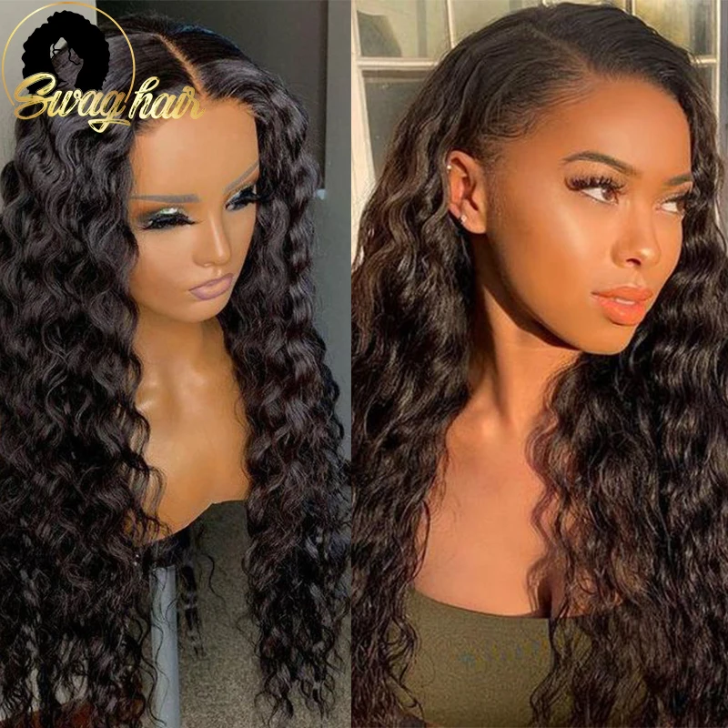 Swag волосы перуанские глубокая волна Remy человеческие парик фронта шнурка 13X4 с