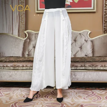 

VOA Heavyweight Silk White Loose Pants Ribbon Waist Hugging Pleat Loose-Fit Office And to WOMEN'S Pants K732