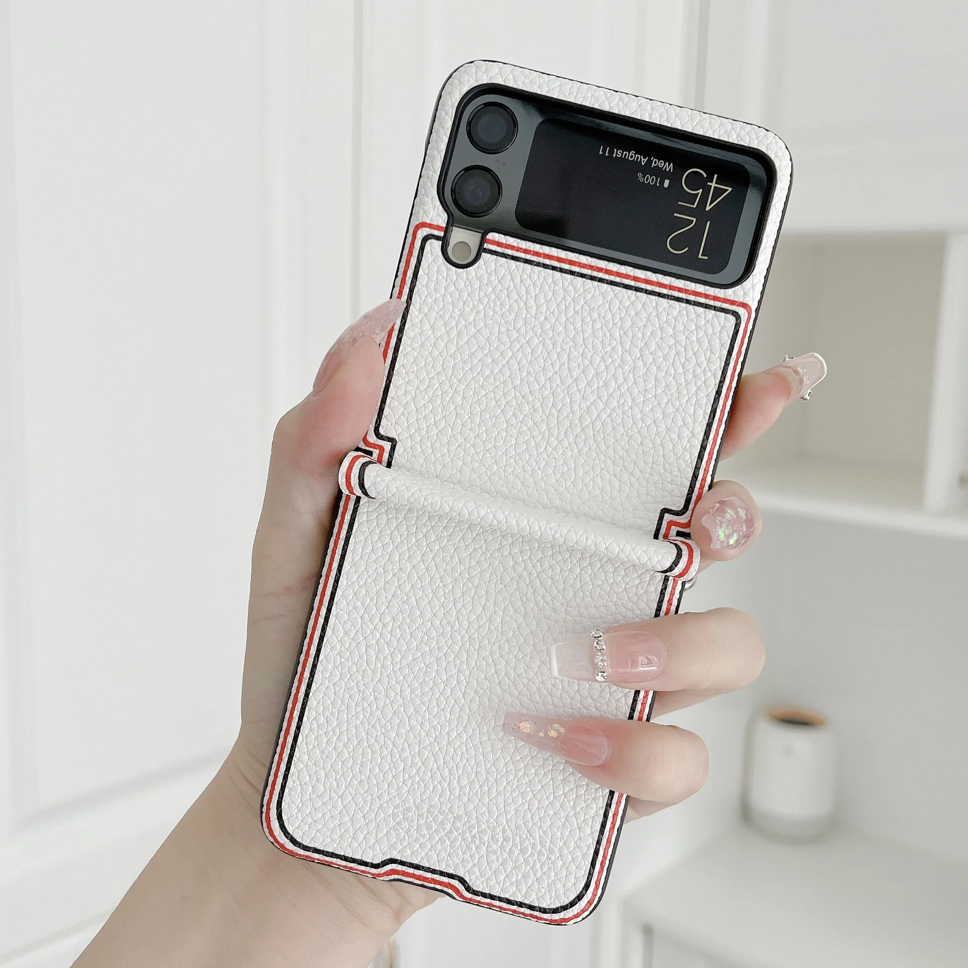 Fashion Joint name Lychee case for Samsung Galaxy Z Flip 3 5G Cover Anti-knock luxury Leather + PC Cases for Flip3 samsung galaxy flip3 case