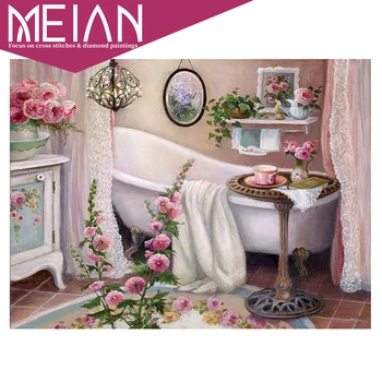 

2020 MEIAN Bathroom New arrival DIY Diamond Painting Bathtub pattern 5D Full Round Diamond Embroidery Diamond Mosaic decoration