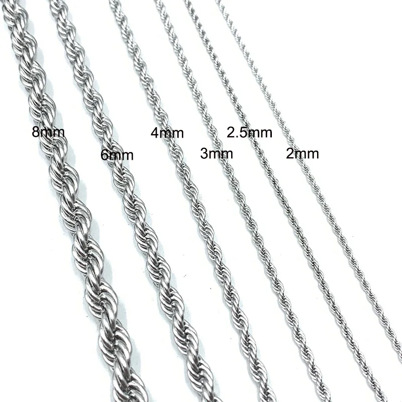 Хип-хоп ювелирные изделия из нержавеющей стали звено веревки цепи ожерелье Ropper's Chain для женщин и мужчин высокое качество 2 мм-8 мм