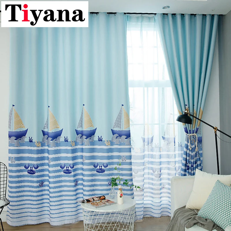 

Tiyana Polyester Cartoon Sailboat Curtains For Boys Girls Bedroom 85% Shade Curtains For Living Room Nursery Door Cortina M174X