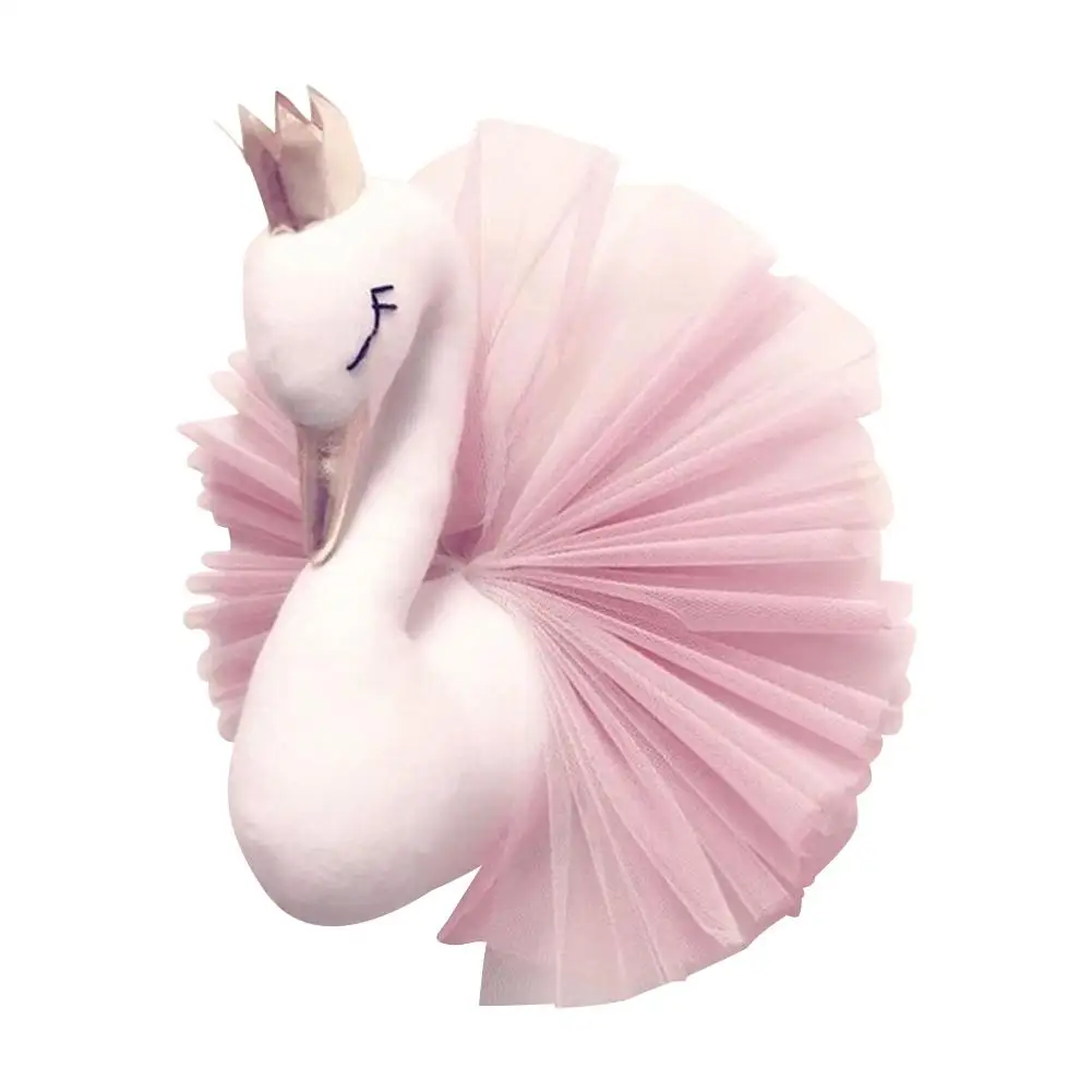 Милый 3D Золотой короны Лебедь стены искусства висячая девочка кукла Лебедь мягкая игрушка голова животного Настенный декор для детской комнаты день рождения свадебный подарок - Цвет: Pink