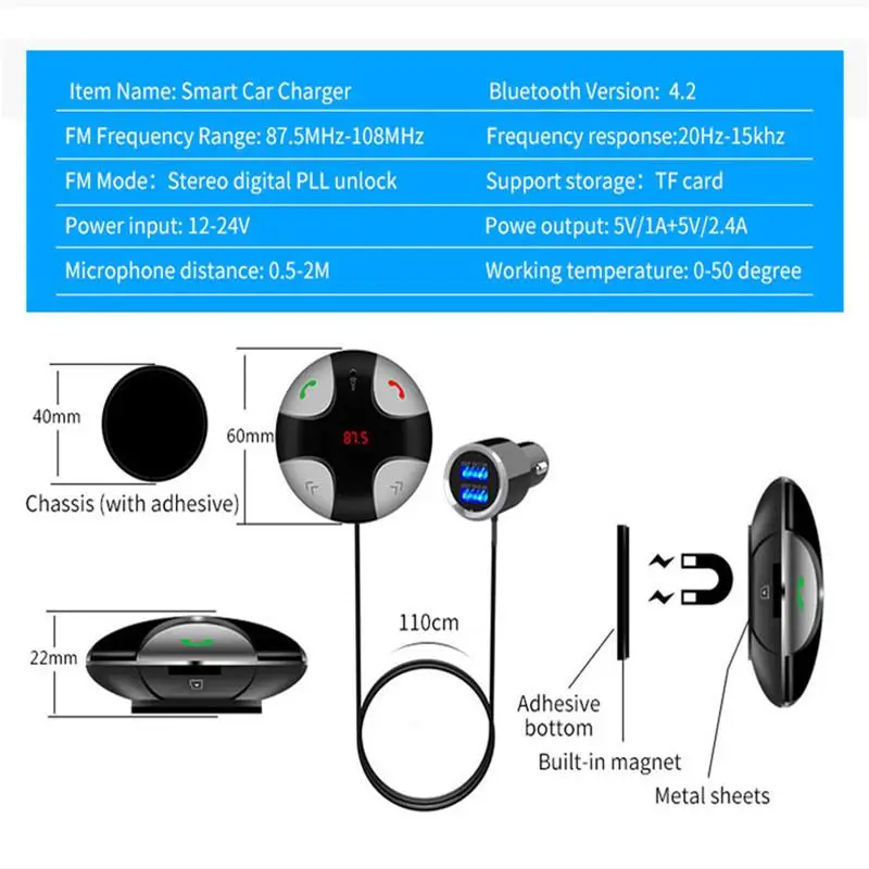 Универсальный Bluetooth 4,2 автомобильный mp3-плеер fm-передатчик громкой связи набор вызова двойной зарядное устройство usb автомобильный tf музыкальный проигрыватель