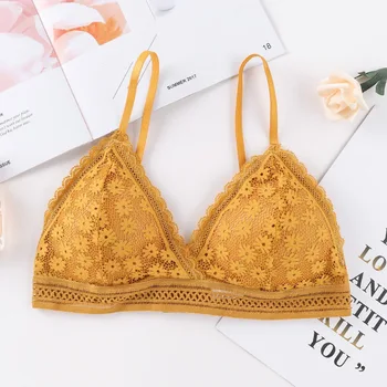 

Women lace without steel ring sports bra beauty back wrapped chest comfortable skin stretch triangle triangle padded chen cup