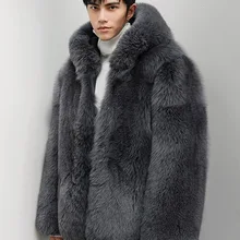 Новое пальто из натурального Лисьего меха, мужская зимняя куртка, пальто из натурального меха, мужские жакеты из натурального меха с капюшоном, теплые 8290 KJ3319