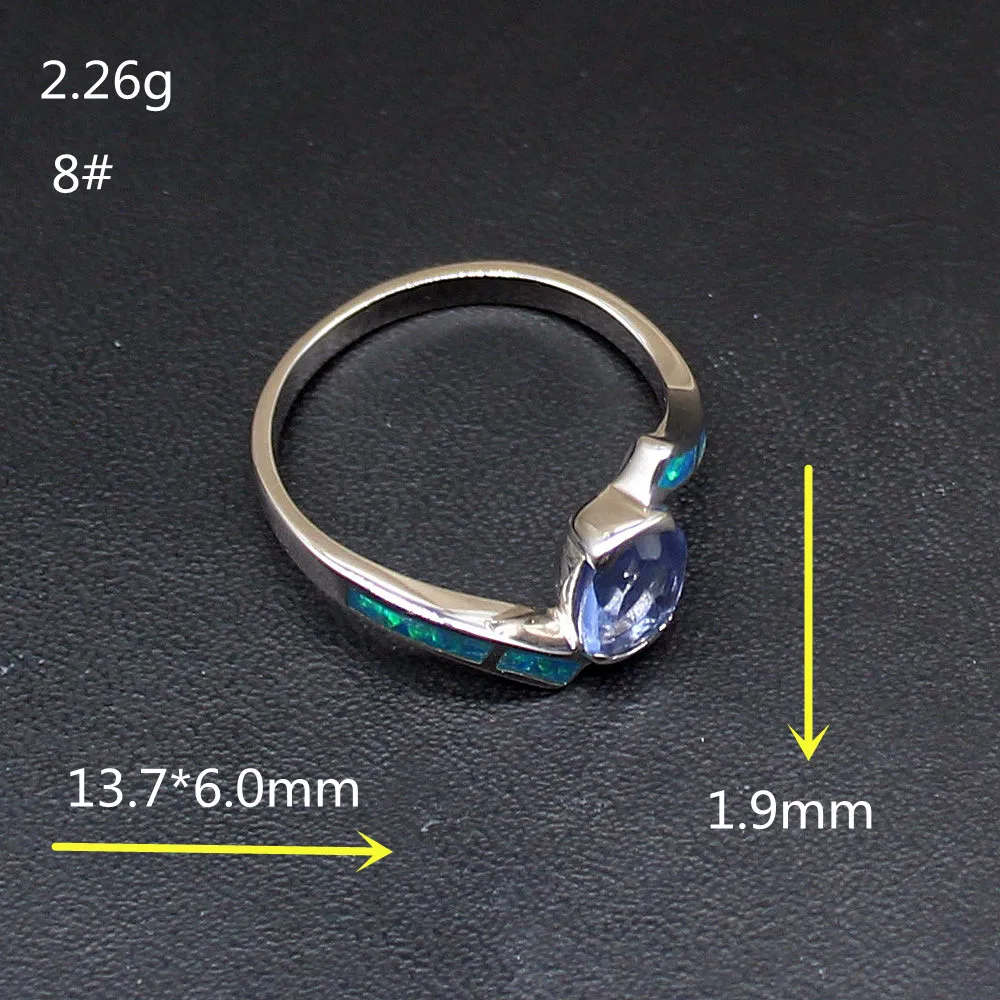 Gemstonefactory Jewelry Big Promotion Single Unique 925 Silver Blue Opal Shiny Topaz Women Gifts Wedding Band Rings 8# 20214434