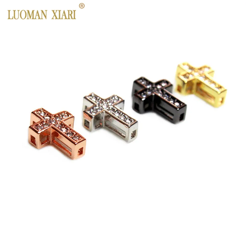 

Wholesale 5pcs White Zircon and Copper Hollow Cross shape Beads DIY Bracelet CZ Spacer Beads Charms Pendant for Jewelry Making