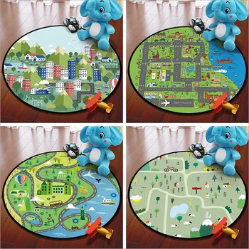 

Printting with Funny Map Round Floor Carpets for Living Room Decoration Ground Mat Floor Rug Mat For Children