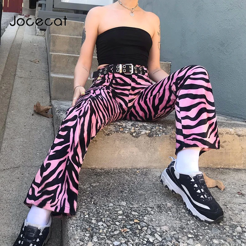 

2020 Autumn Zebra Pattern Boot Cut Long Pants Women Casual High Waisted Trousers Ladies Flare Pants Y2K Streetwear