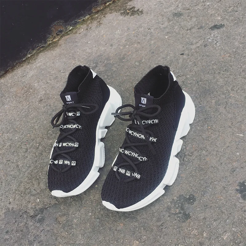 

2017 Autumn New Style Fly Netting Surface Shoes Athletic Shoes Platform Heel Breathable College High Shoes Versatile WOMEN'S Sho